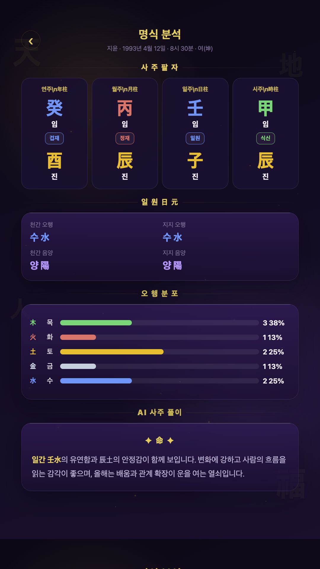 사주당 명식 풀이 화면 스크린샷
